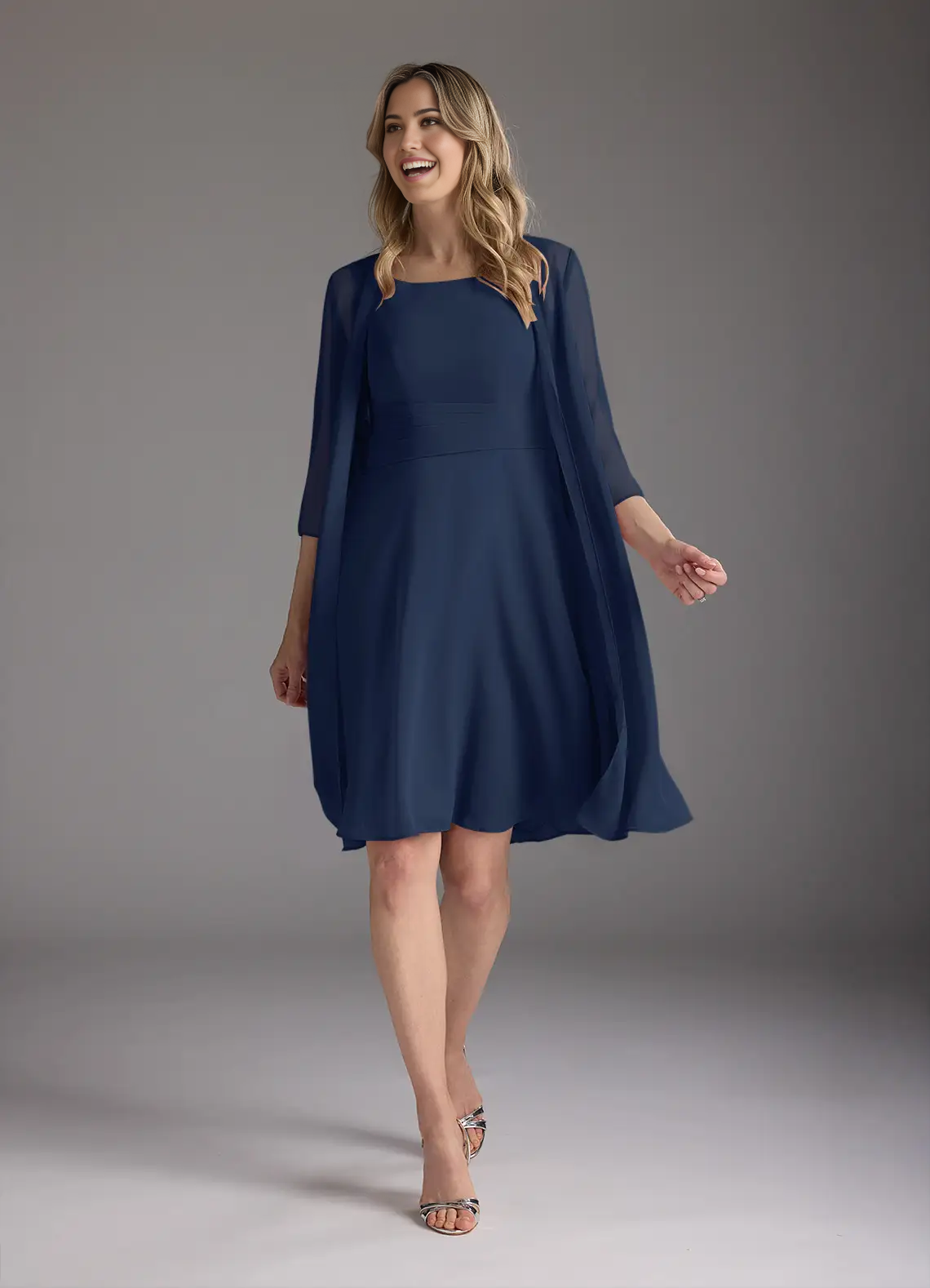 A-Line Scoop Pleated Chiffon Dark Navy formal dresses Mother of the Bride Dresses