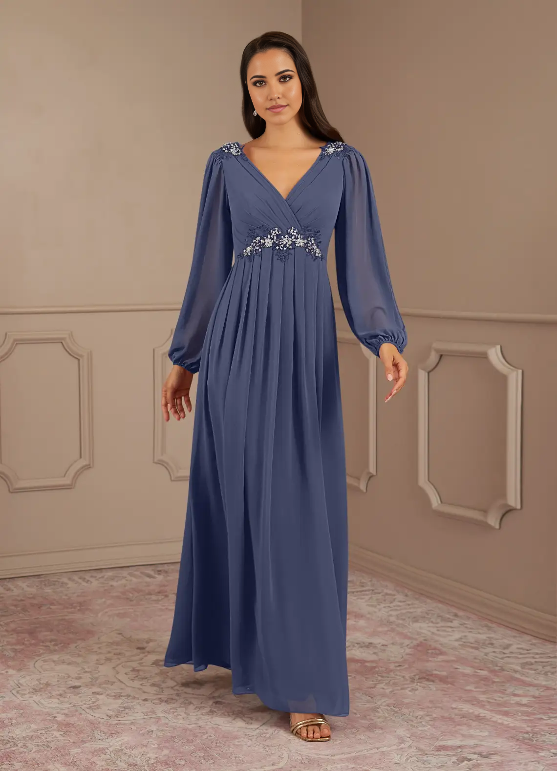 A-Line V-Neck Sequins Chiffon Stormy formal dresses evening dress Mother of the Bride Dresses