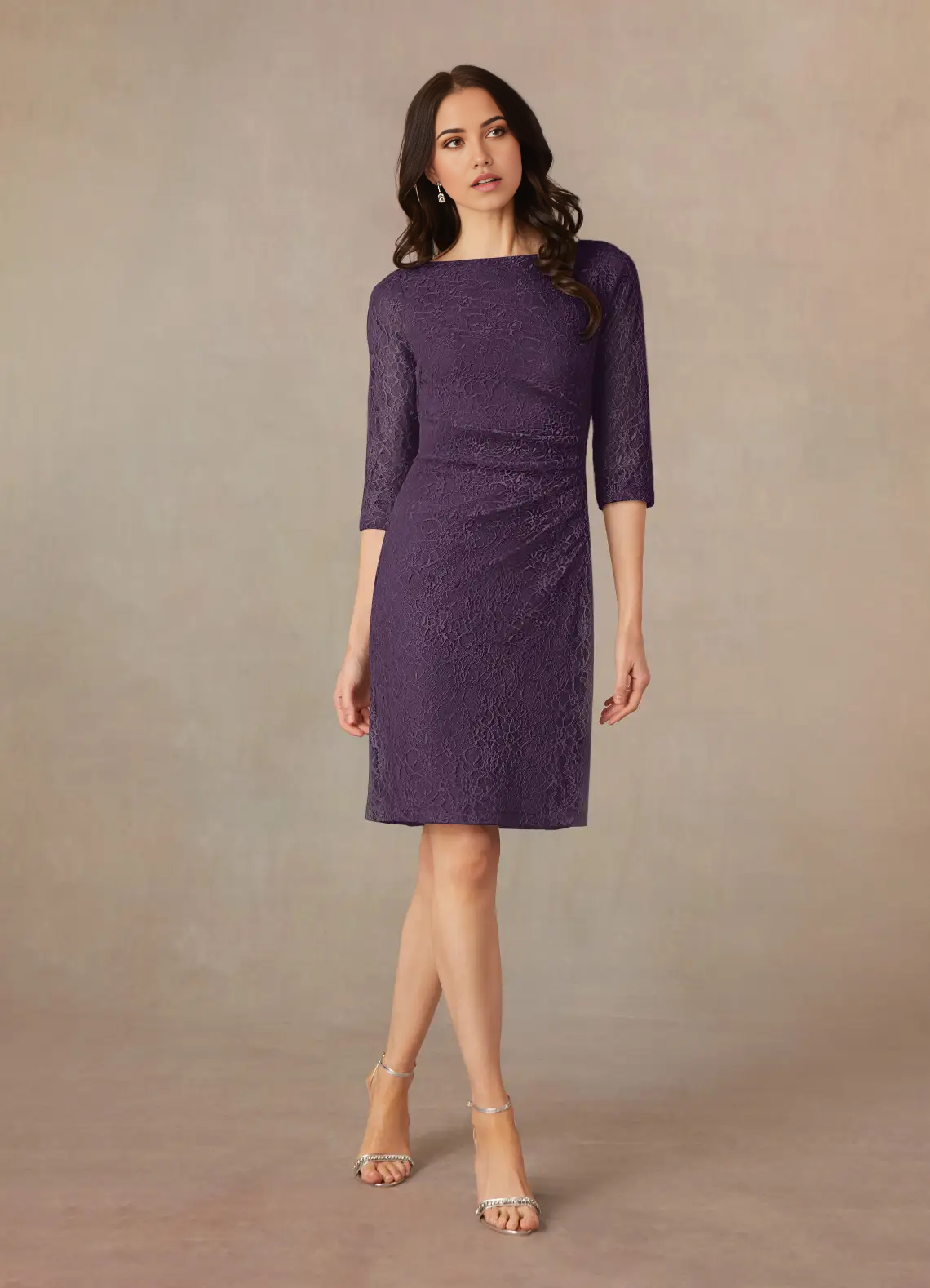 Sheath Tea Length Lace Plum formal dresses Mother of the Bride Dresses