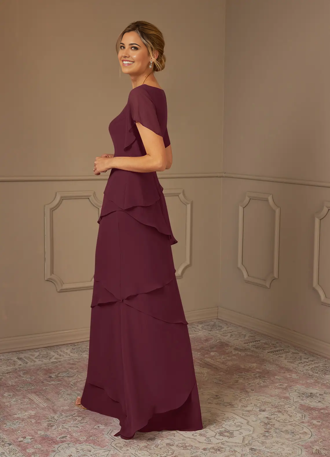 A-Line V-Neck Chiffon Cabernet formal dresses Mother of the Bride Dresses