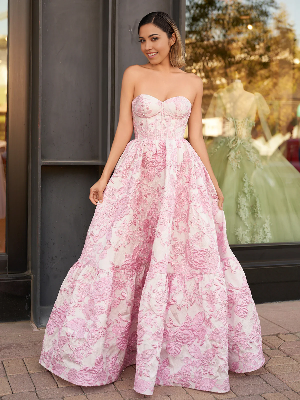 A-Line Sweetheart Floral Printed Long formal dresses Bridesmaid Dresses evening gown Prom Dress