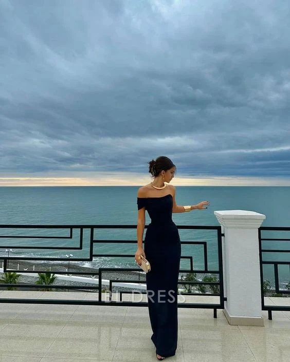 Sheath One Shoulder Strapless Black Long formal dresses Bridesmaid Dresses evening gown Prom Dress