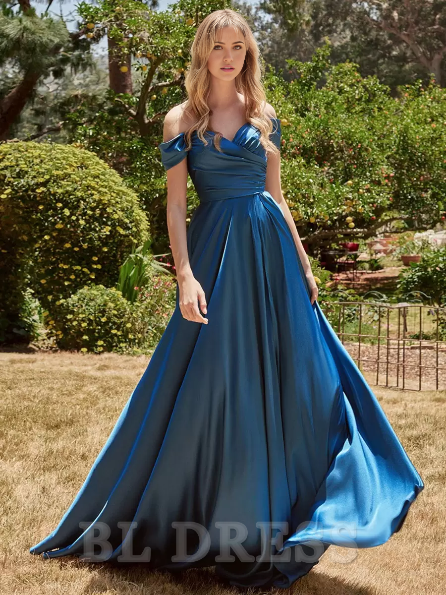 A-Line Sweetheart Neck Long Sleeves Satin Split Front formal dress evening gown Prom Dresses Wedding Guest Dresses Prom Dress