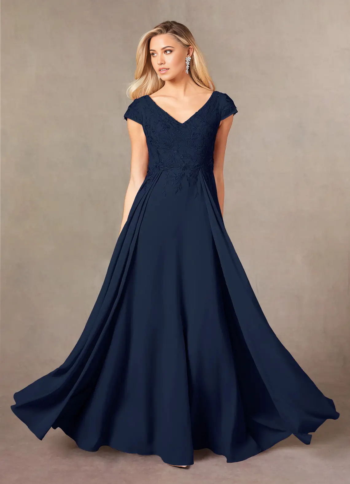 A-Line V-Neck Lace Appliques Dark Navy formal dresses evening dress Mother of the Bride Dresses