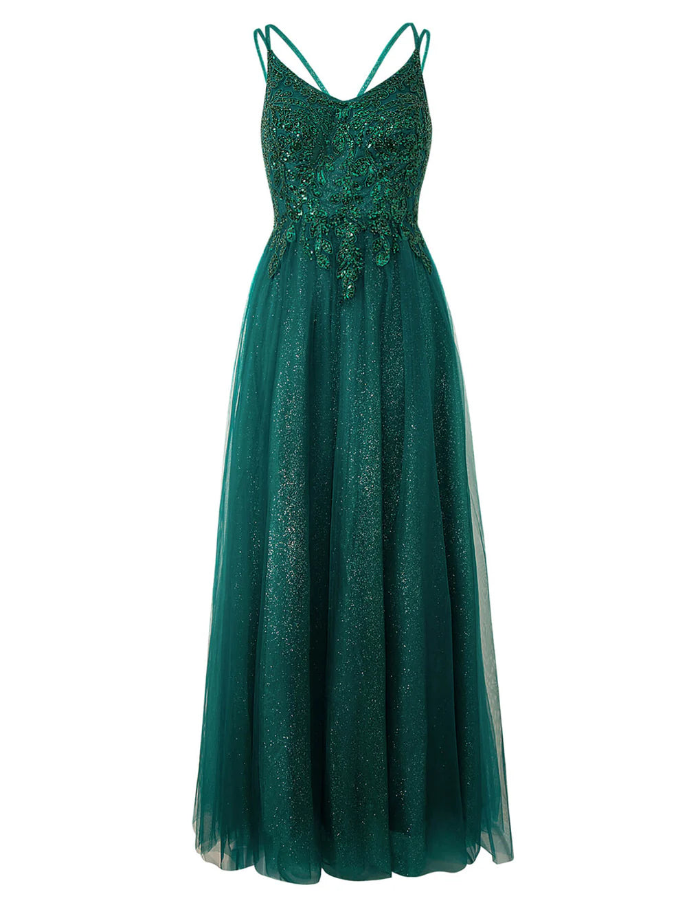 A-line Floor Length Glitter Tulle Prom Dress