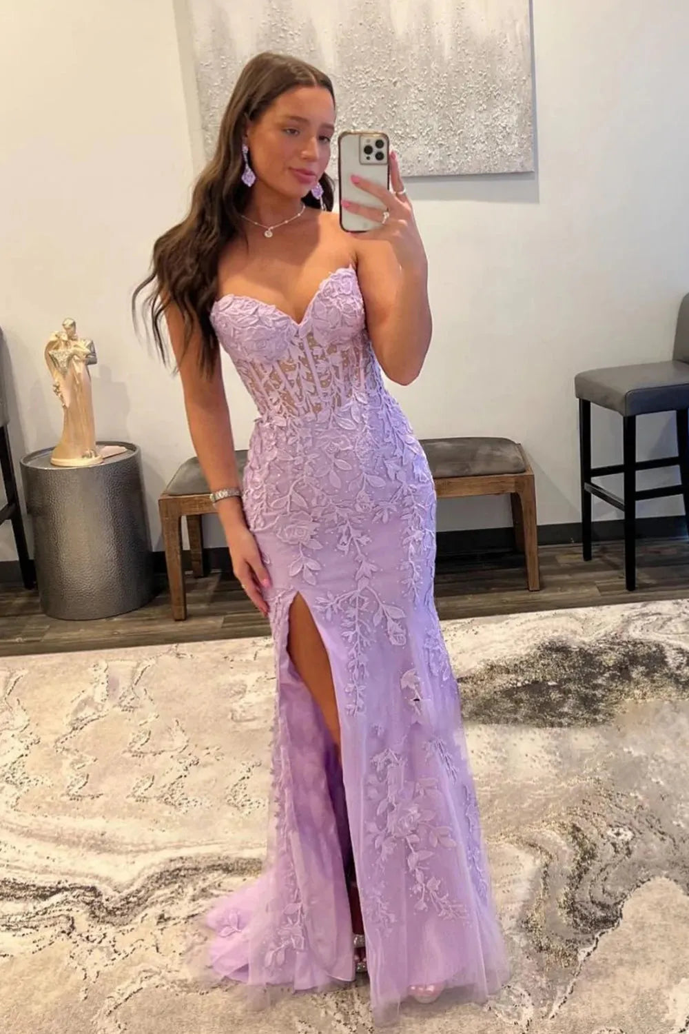 Sheath Sweetheart Corset Prom Dress with Slit