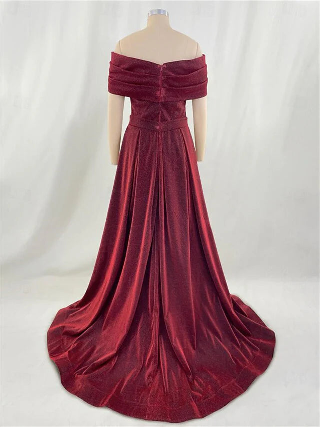 A-Line Off The Shoulder Court Train Evening Dresses