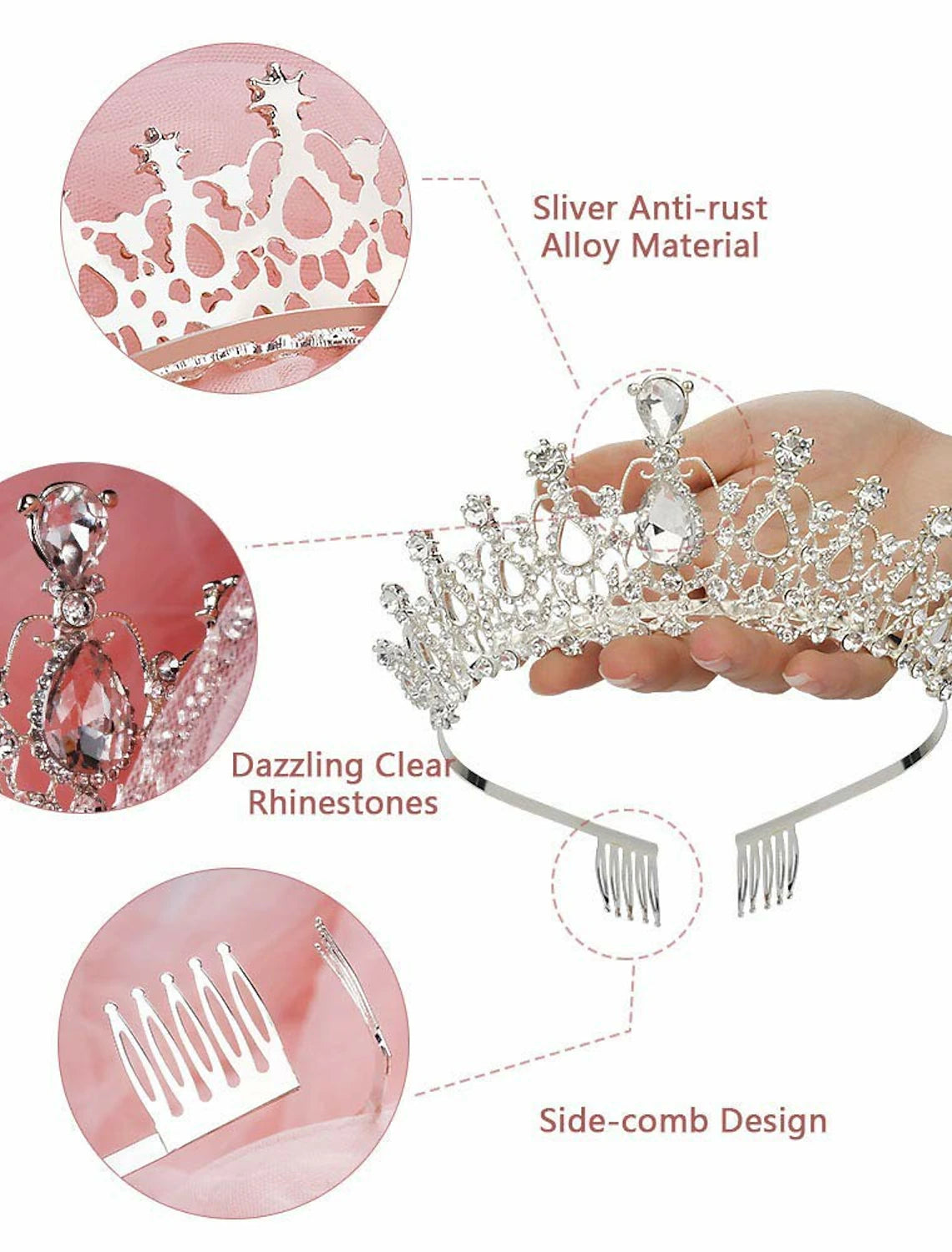 Crystal Tiara Crown for Women Prom Queen Crown Quinceanera  Crowns Princess Crown Rhinestone Crystal Bridal Crowns Tiaras for Women Silver Gold Color