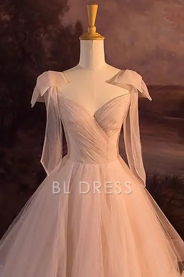 A-line V-Neck Light Pink Tulle Sequins tiered formal dresses Bridesmaid Dresses evening gown Prom Dress