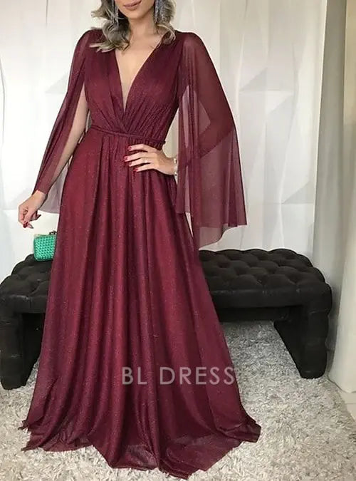 A-Line Simple Elegant V Neck Floor Length Tulle Sleeveless Pleated Mother of the Bride Dress formal dresses Bridesmaid Dresses evening gown Prom Dress