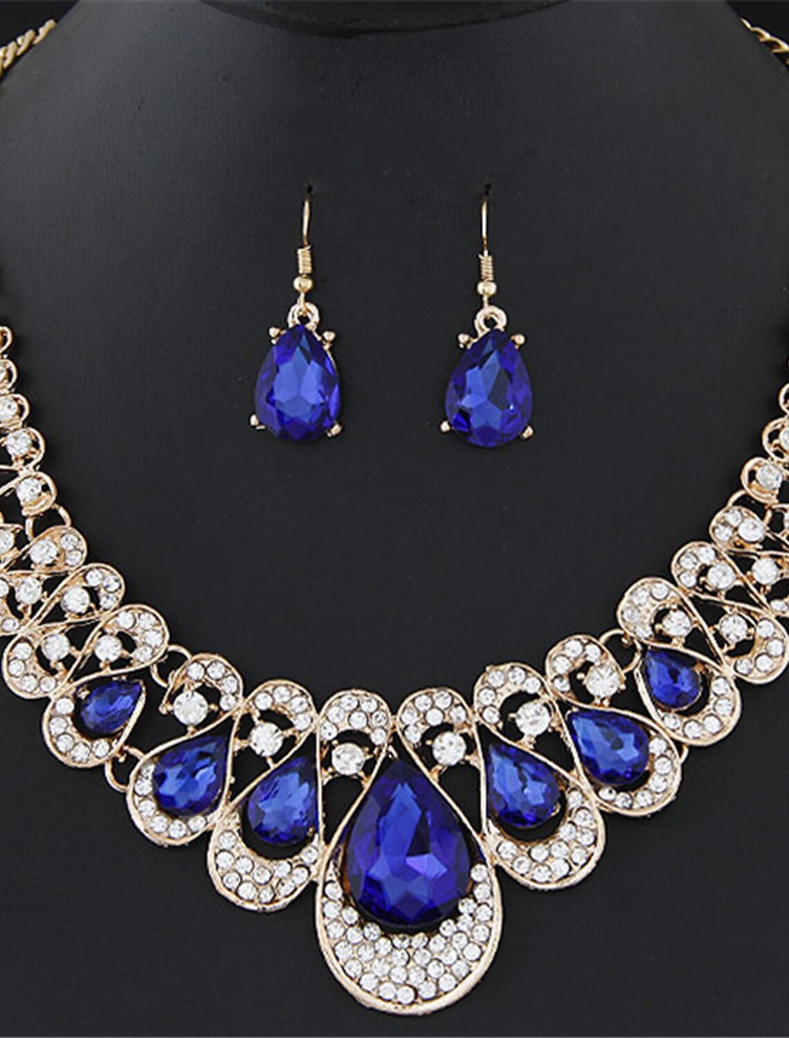 Fashion Exaggerated Water Drop Gem Diamond Pendant Necklace Earrings 2 Piece Set Wedding Bride Flash Diamond Crystal Temperament Necklace Jewelry Color Diamond Water Drop