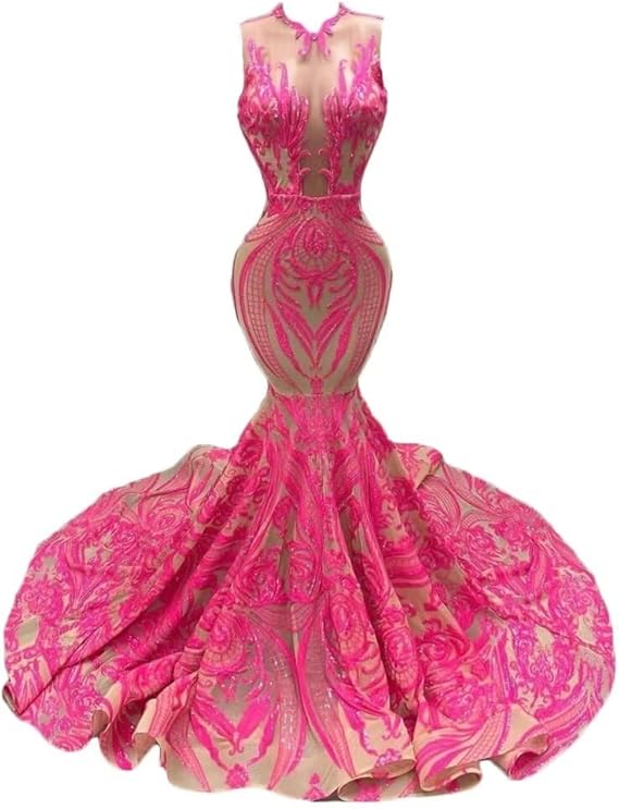 Seuqin Mermaid Prom Dresses for Women Long Lace Appliques Pageant Celebrity Evening Formal Party Gowns