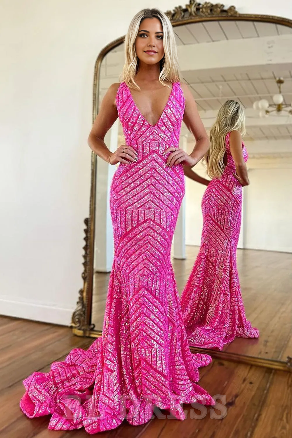 Sparkly Sequin Deep V-Neck Sexy Long Corset formal dresses evening gown Prom Party Dress