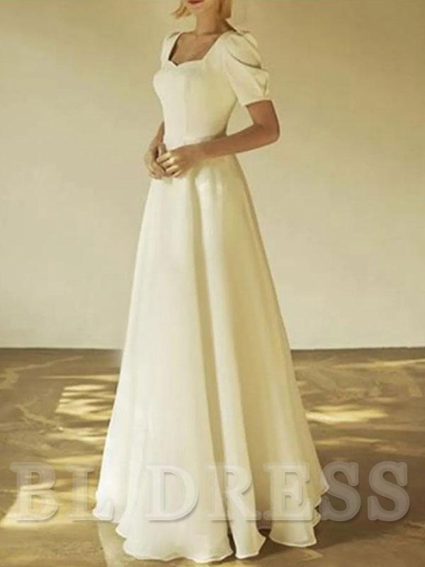 A-Line Square Neck Short Sleeves formal dresses Bridesmaid Dresses evening gown Prom Dress