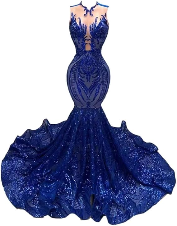 Seuqin Mermaid Prom Dresses for Women Long Lace Appliques Pageant Celebrity Evening Formal Party Gowns
