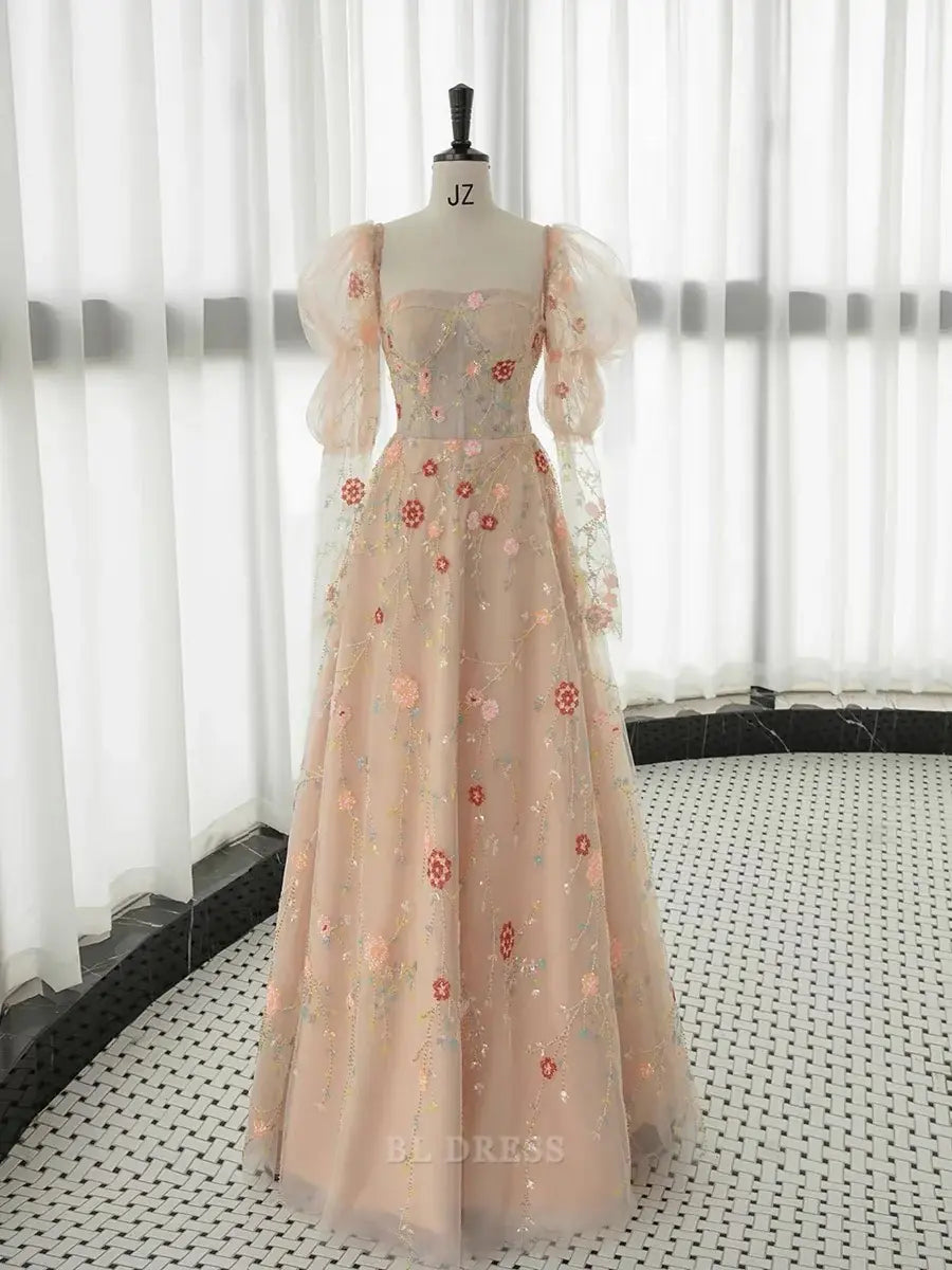 A Line Elegant Strapless Neckline Floral Lace Long formal dresses Bridesmaid Dresses evening gown Prom Dress