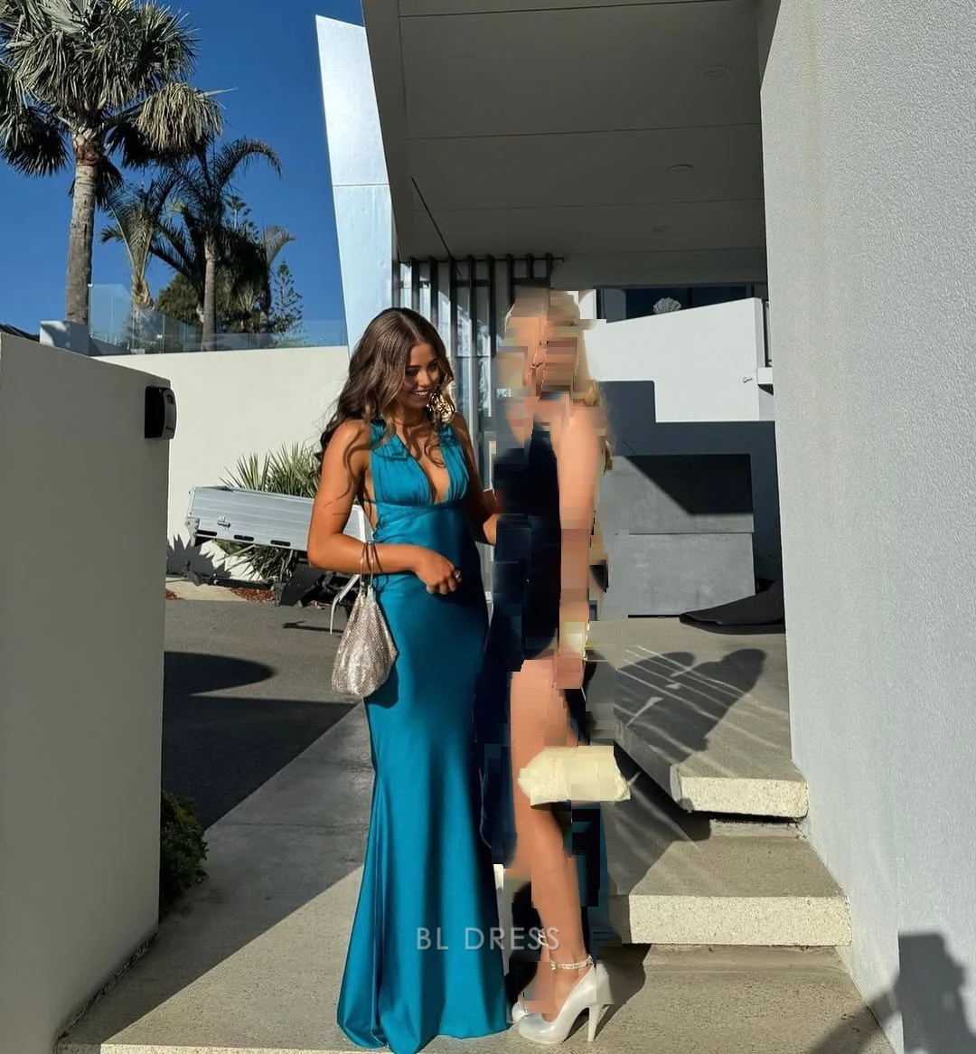 Mermaid Deep V Neck Long formal dresses Bridesmaid Dresses evening gown Prom Dress