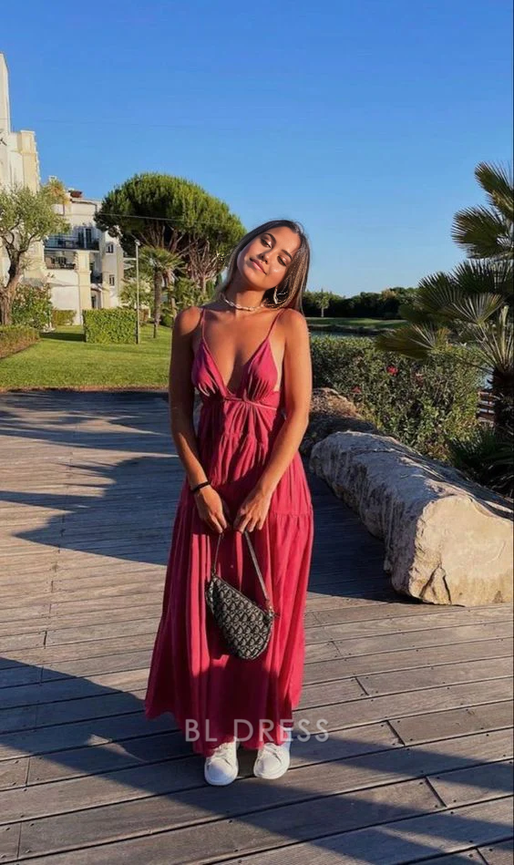 A-line V Neck Spaghetti Straps Sexy formal dresses Bridesmaid Dresses evening gown Prom Dress