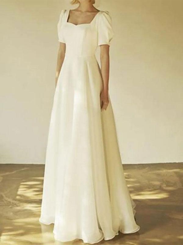 A-Line Square Neck Short Sleeves formal dresses Bridesmaid Dresses evening gown Prom Dress