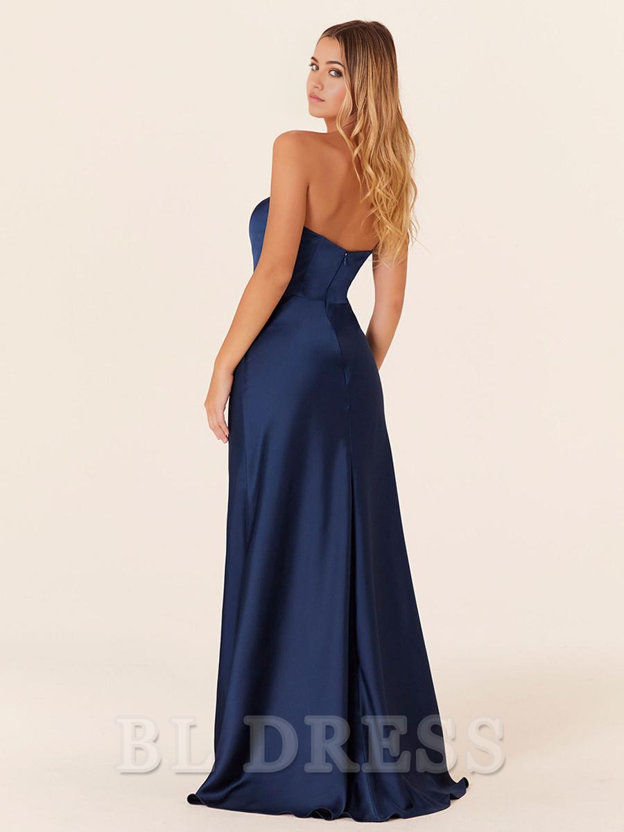 A-Line sleeveless Floor-Length Zipper Satin formal dresses Bridesmaid Dresses evening gown Prom Dress