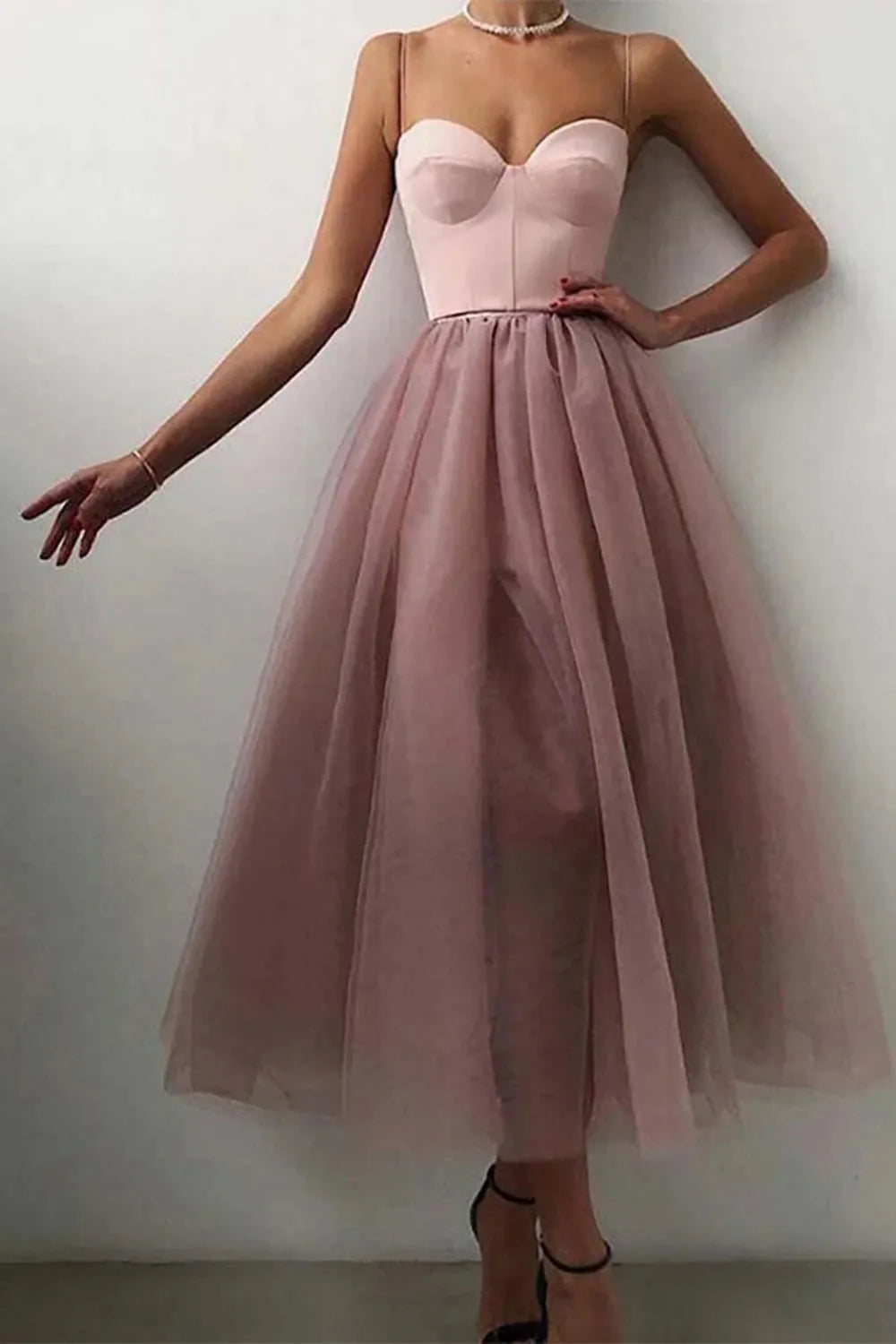 A-line Tulle Midi Simple Prom Dress
