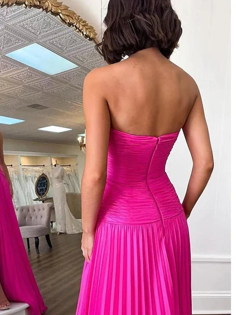 A-Line Sleeveless Strapless Prom Dresses