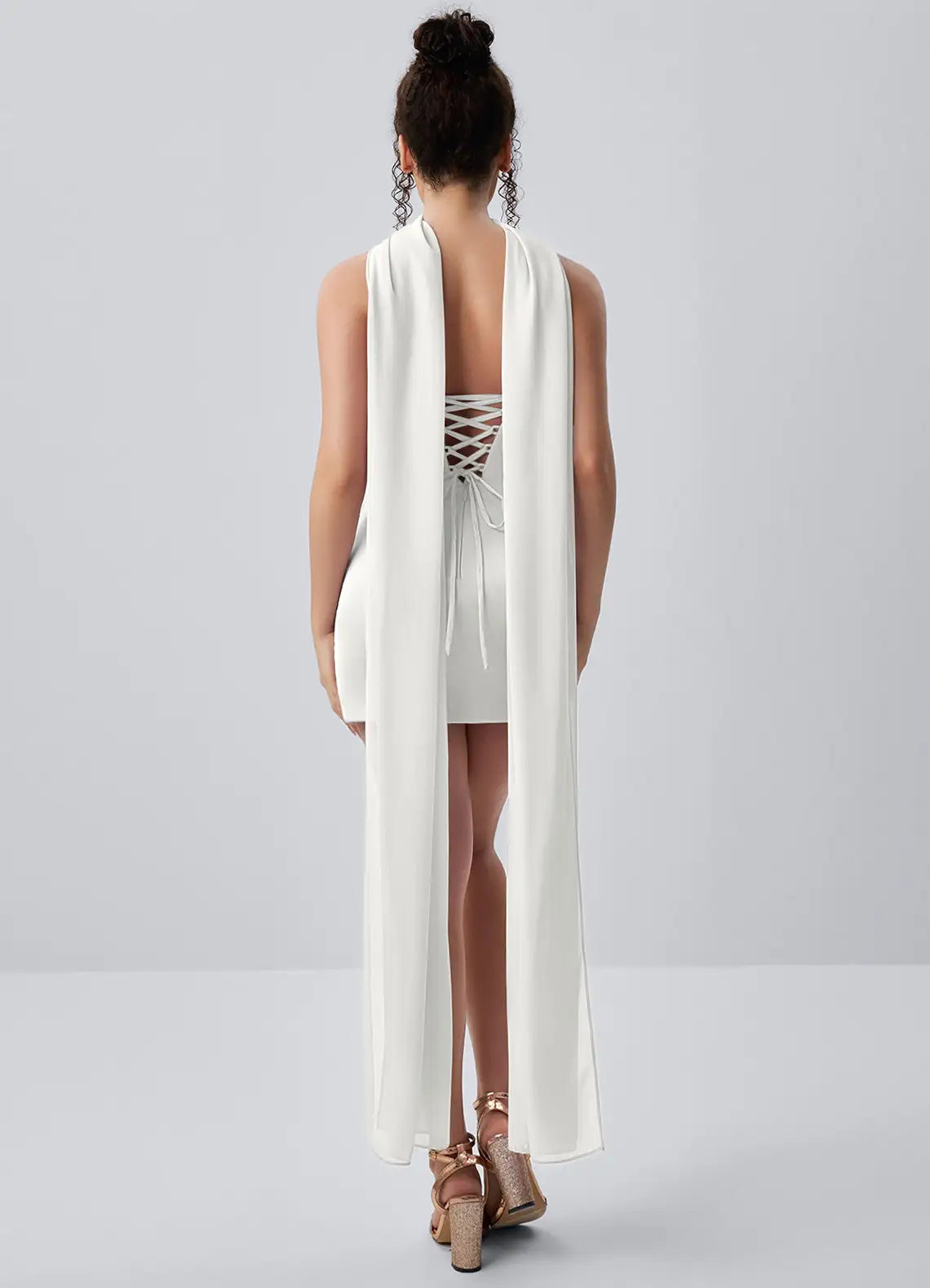 Chic Strapless Bodycon Ruched Scarf White Mini Homecoming Dress Women