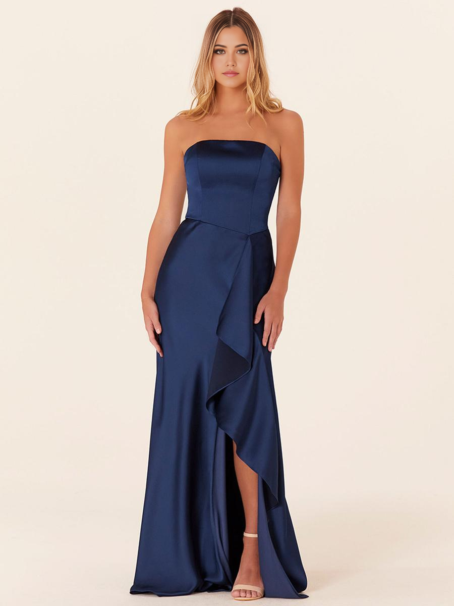 A-Line sleeveless Floor-Length Zipper Satin formal dresses Bridesmaid Dresses evening gown Prom Dress