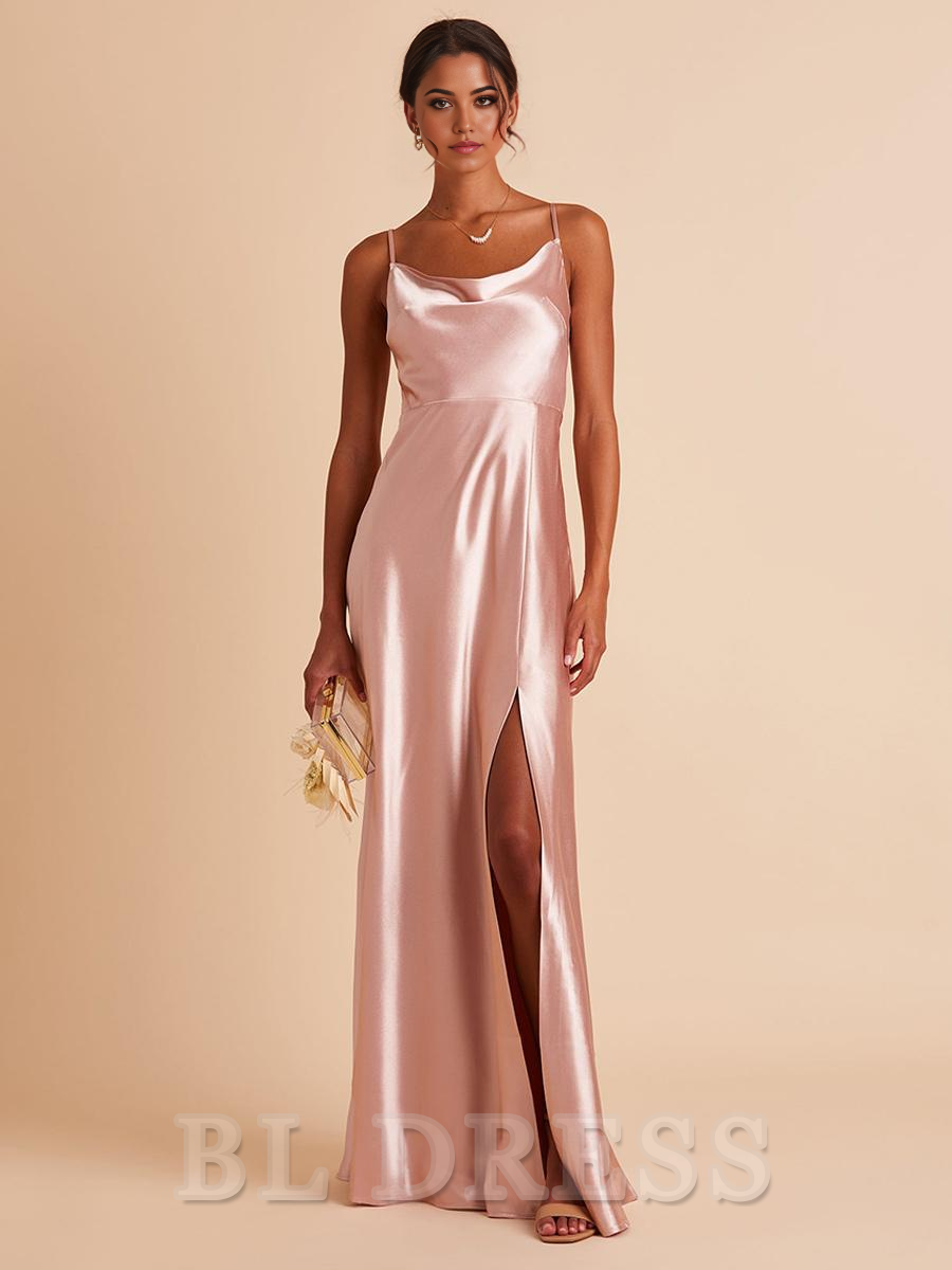 A-Line Floor-Length Satin Fabric formal dresses Bridesmaid Dresses evening gown Prom Dress