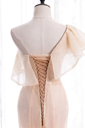 Mermaid One Shoulder Ruffle Lace-Up Maxi Formal Dress Prom Dresses