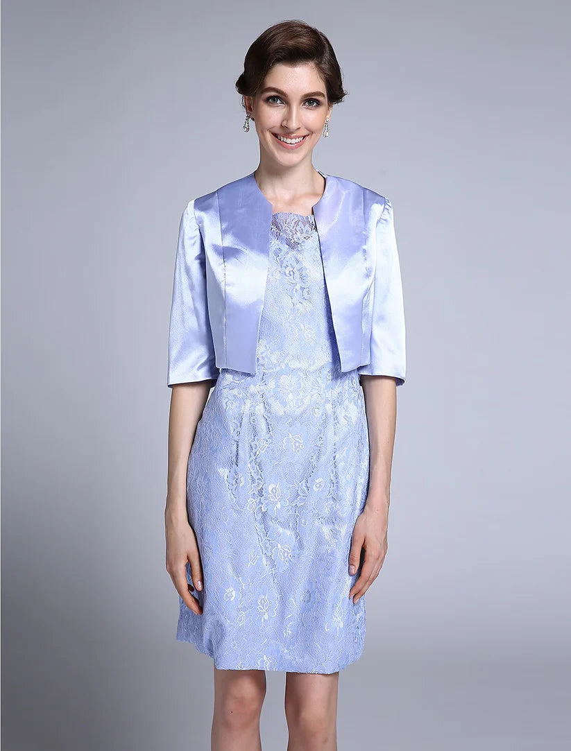 Sheath / Column Mother of the Bride Dress Convertible Dress Scoop Neck Knee Length Satin Lace Half Sleeve No with Lace