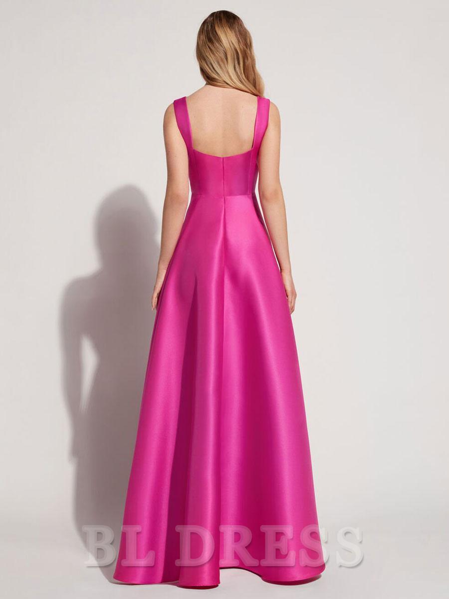A-Line Square Neck Satin Floor-Length formal dresses Bridesmaid Dresses evening gown Prom Dress