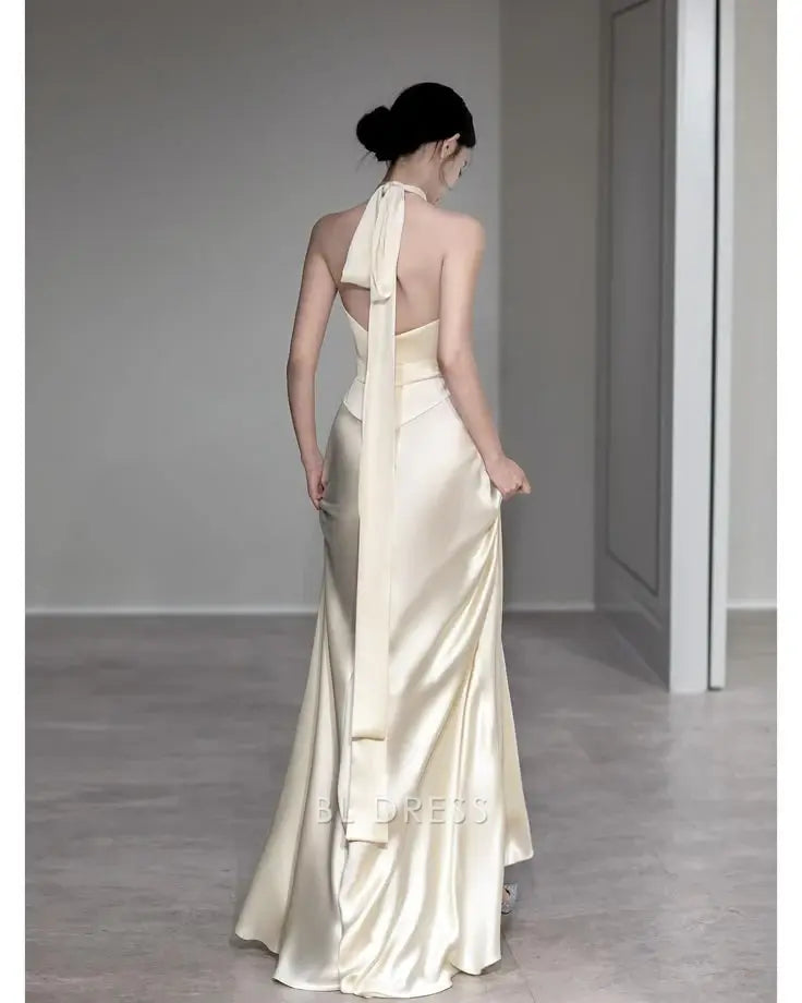 Mermaid Halter Satin Long formal dresses Bridesmaid Dresses evening gown Prom Dress