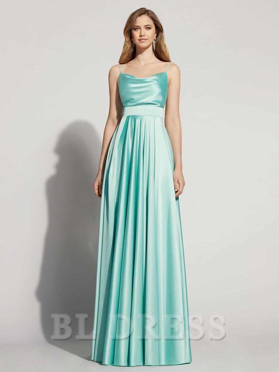 A-Line Square Neck Sleeveless Backless Split Front Satin formal dresses Bridesmaid Dresses evening gown Prom Dress