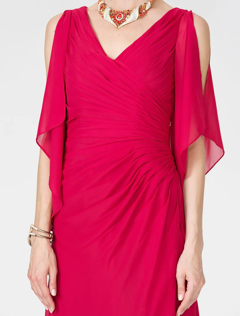 Sheath / Column Mother of the Bride Dress Furcal V Neck Floor Length Chiffon Half Sleeve No with Criss Cross Split Front