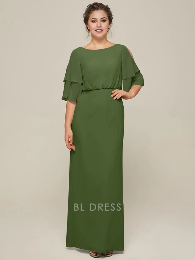 A-Line Jewel Neck Short Sleeves Split Front Wedding Guest Dresses Chiffon Mother of the Bride Dresse