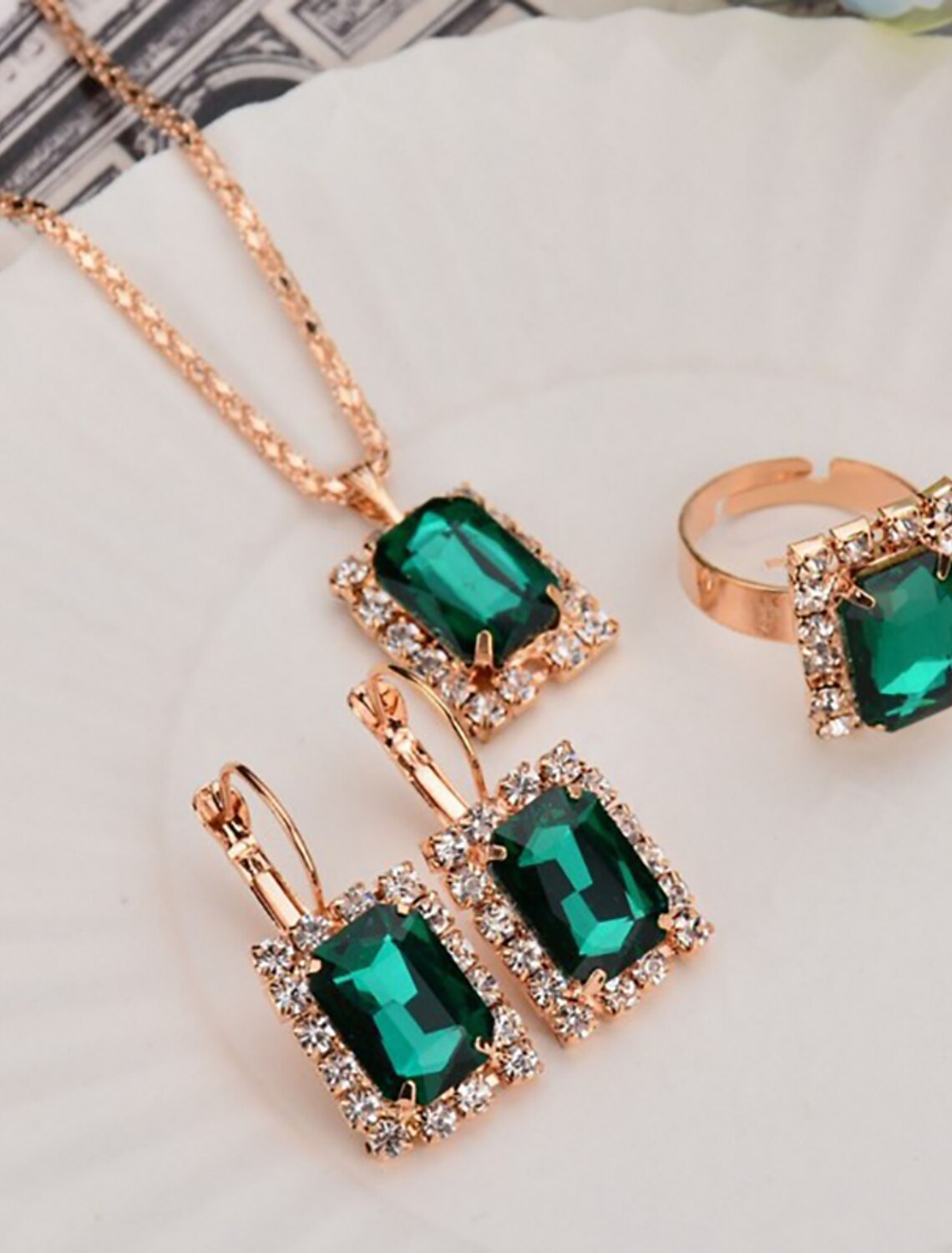 Hoop Earrings 3pcs Rhinestone Alloy Rings 1 Necklace Earrings Women's Simple Luxury Elegant Geometrical Geometric Jewelry Set For Party / Engagement