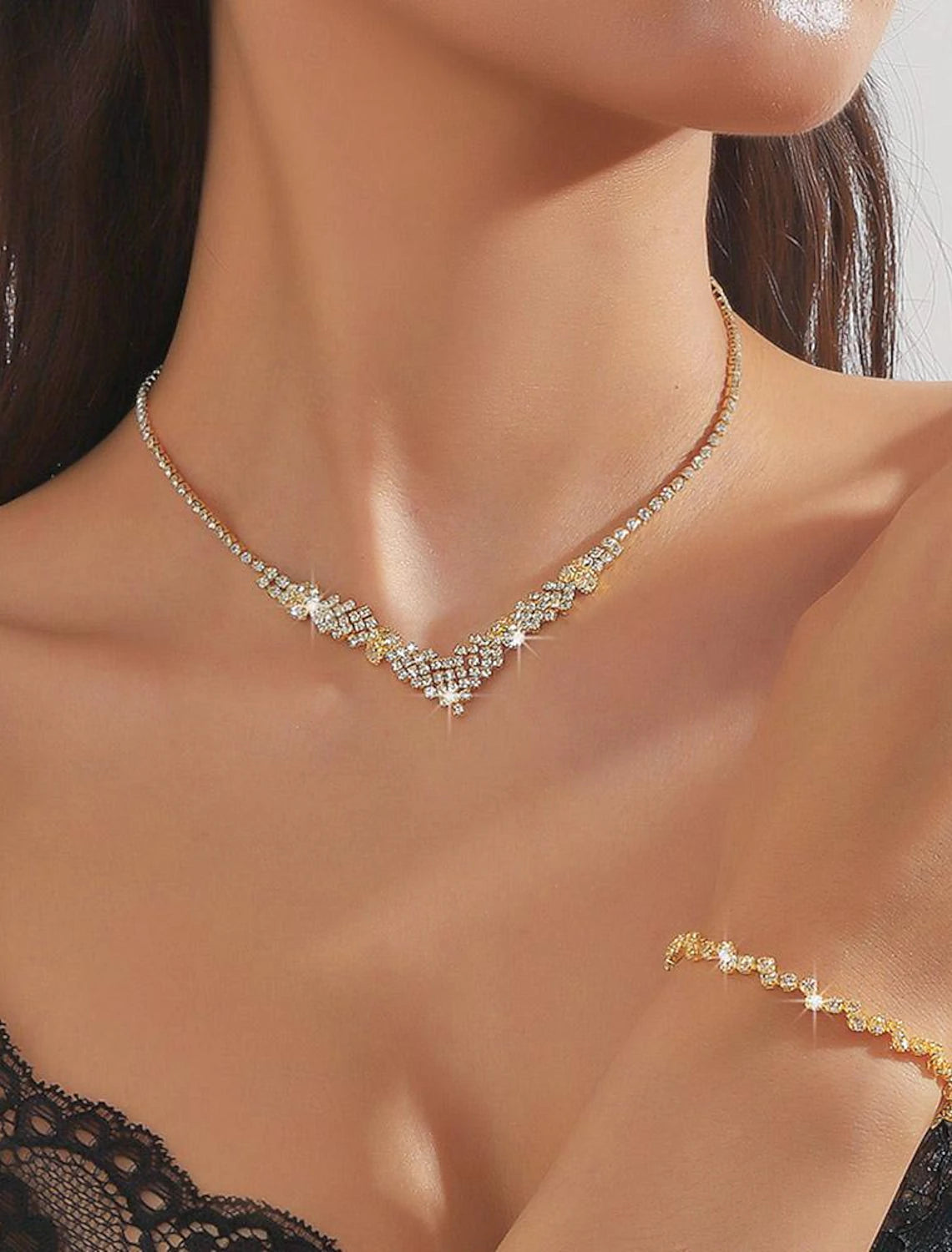 Jewelry Set 2pcs Rhinestone Alloy Necklace Bracelets Women's Elegant Vintage Geometrical Geometric Jewelry Set For Party Anniversary Wedding Guest