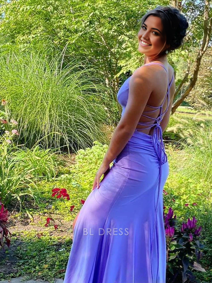 Mermaid V-Neck Lace-up Back Lilac Straps formal dresses Bridesmaid Dresses evening gown Prom Dress