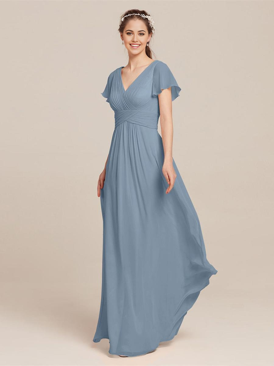 A-Line V-Neck Chiffon Floor-Length formal dresses Bridesmaid Dresses evening gown Prom Dress