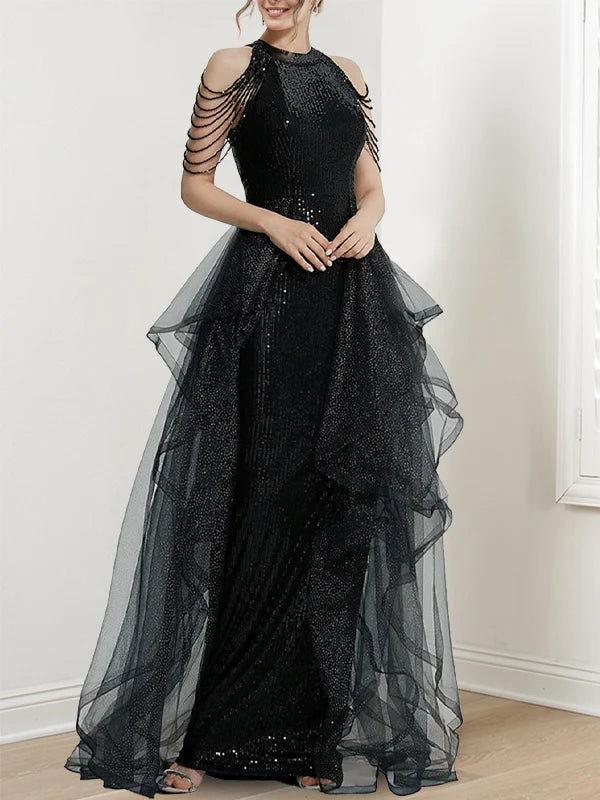 A-Line Sequins Long Prom Dresses