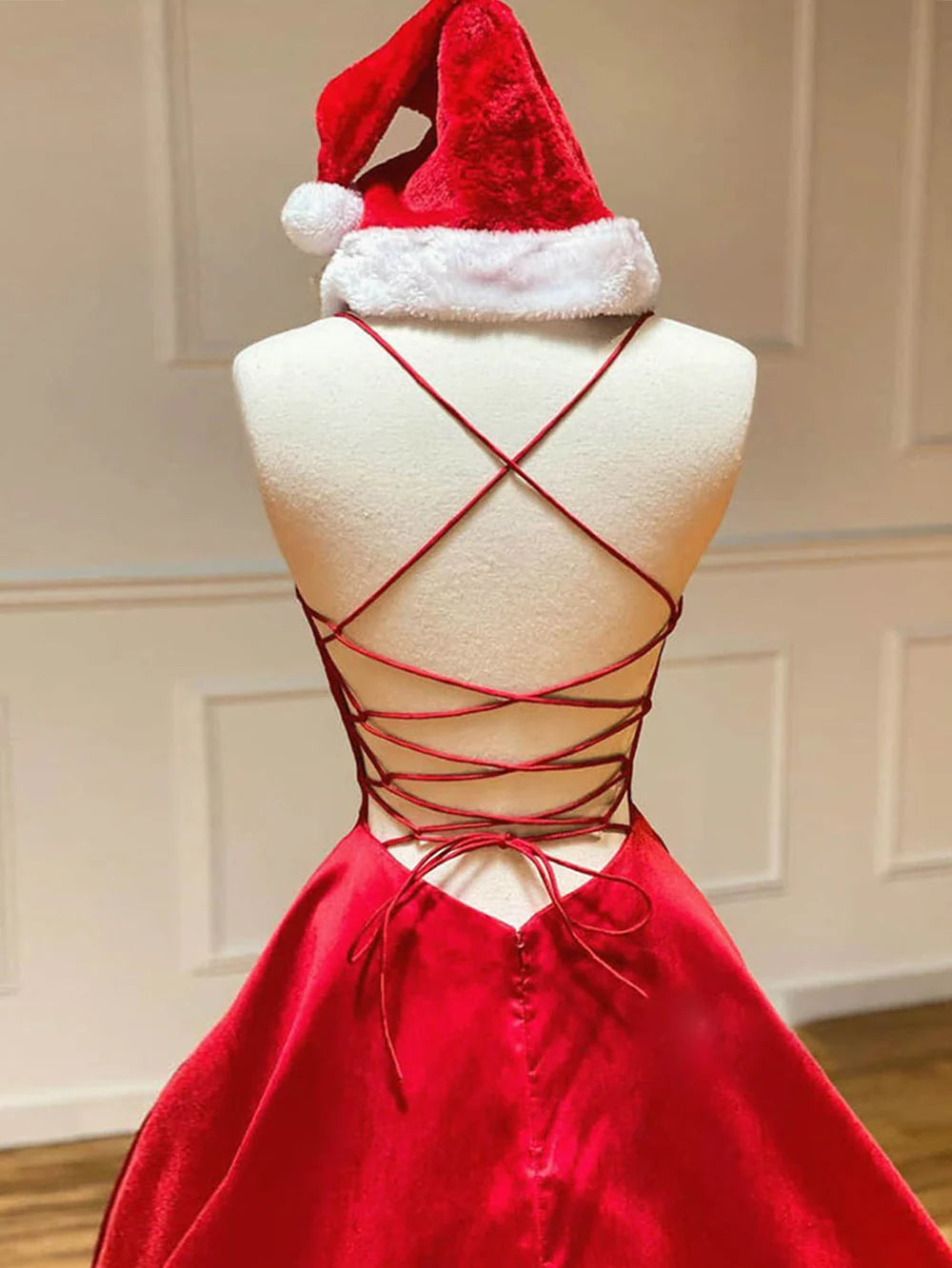 A Line V Neck Satin Long Prom Dress