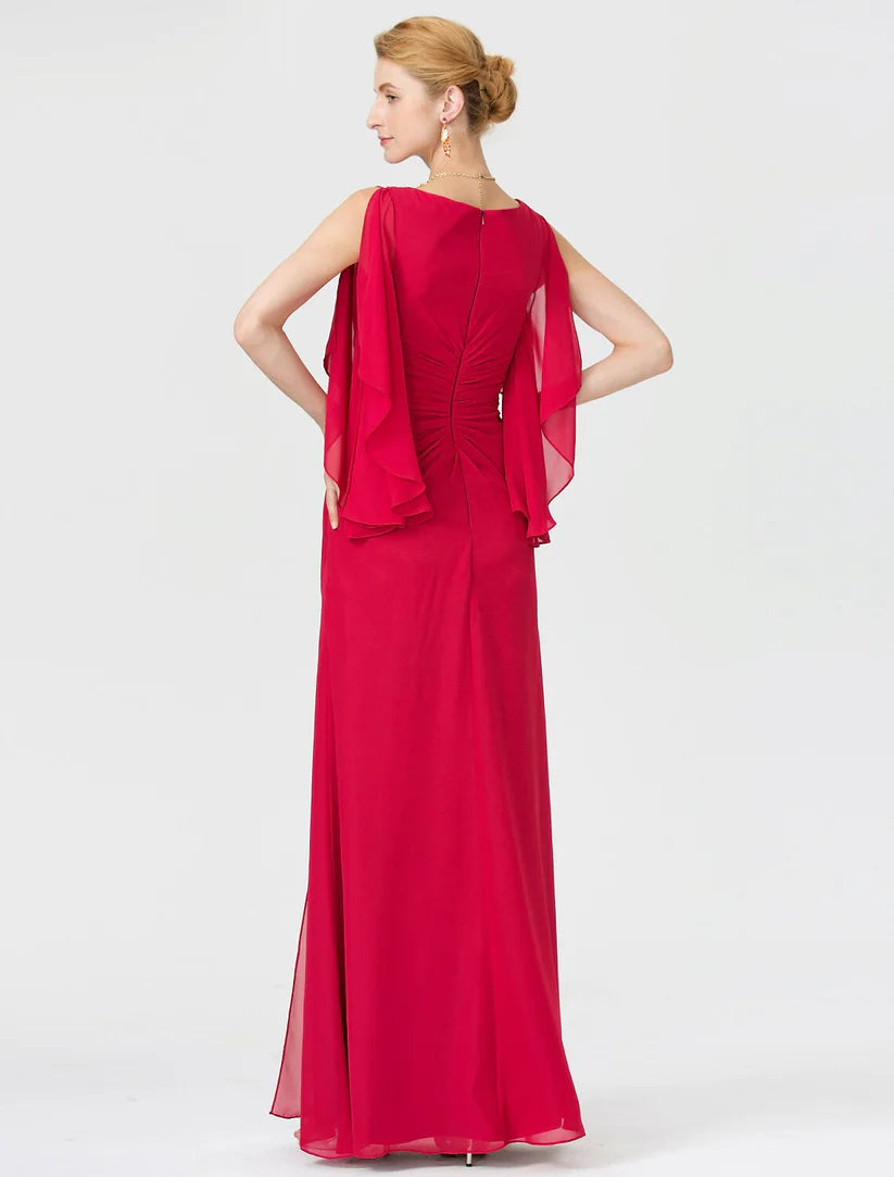 Sheath / Column Mother of the Bride Dress Furcal V Neck Floor Length Chiffon Half Sleeve No with Criss Cross Split Front