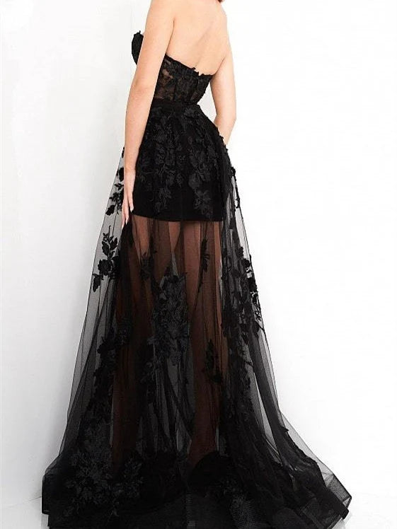 A Line Strapless Floor Length Evening Dress