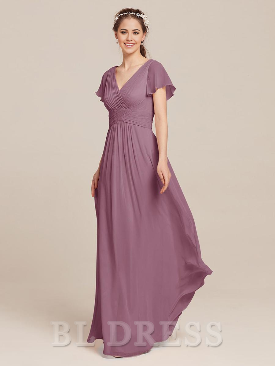 A-Line V-Neck Chiffon Floor-Length formal dresses Bridesmaid Dresses evening gown Prom Dress