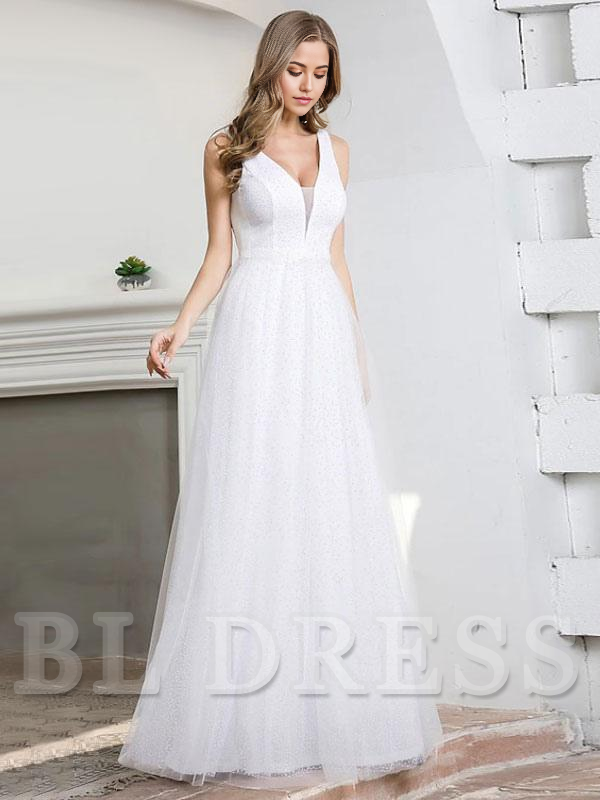 A-Line V-Neck Floor-Length Sleeveless Zipper Satin formal dresses Bridesmaid Dresses evening gown Prom Dress