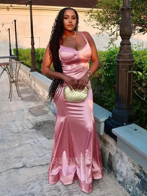 plus size Mermaid Satin Pink formal dresses Bridesmaid Dresses evening gown Prom Dress
