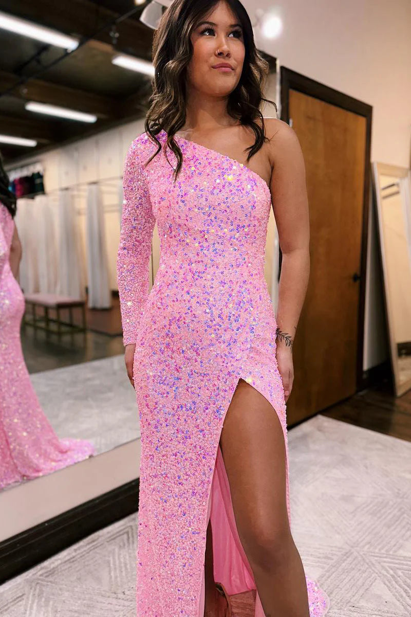 Mermaid One Shoulder Sequins Prom Dress