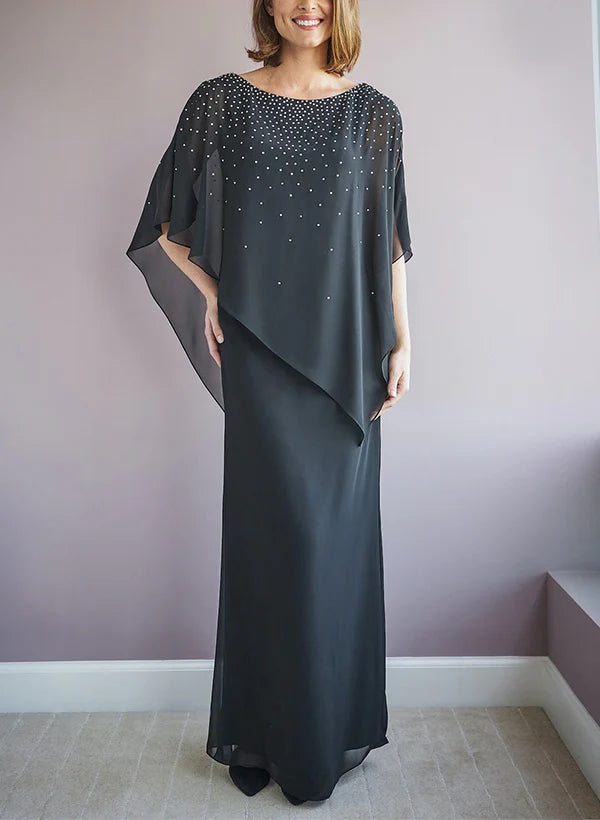 Etui-Linie, U-Ausschnitt, bodenlange Kleider für die Brautmutter