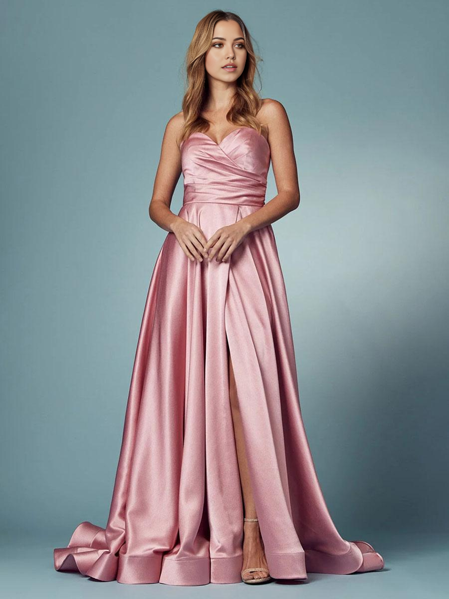 A-Line Sweetheart Neck Satin Sleeveless Pockets formal dresses Bridesmaid Dresses evening gown Prom Dress